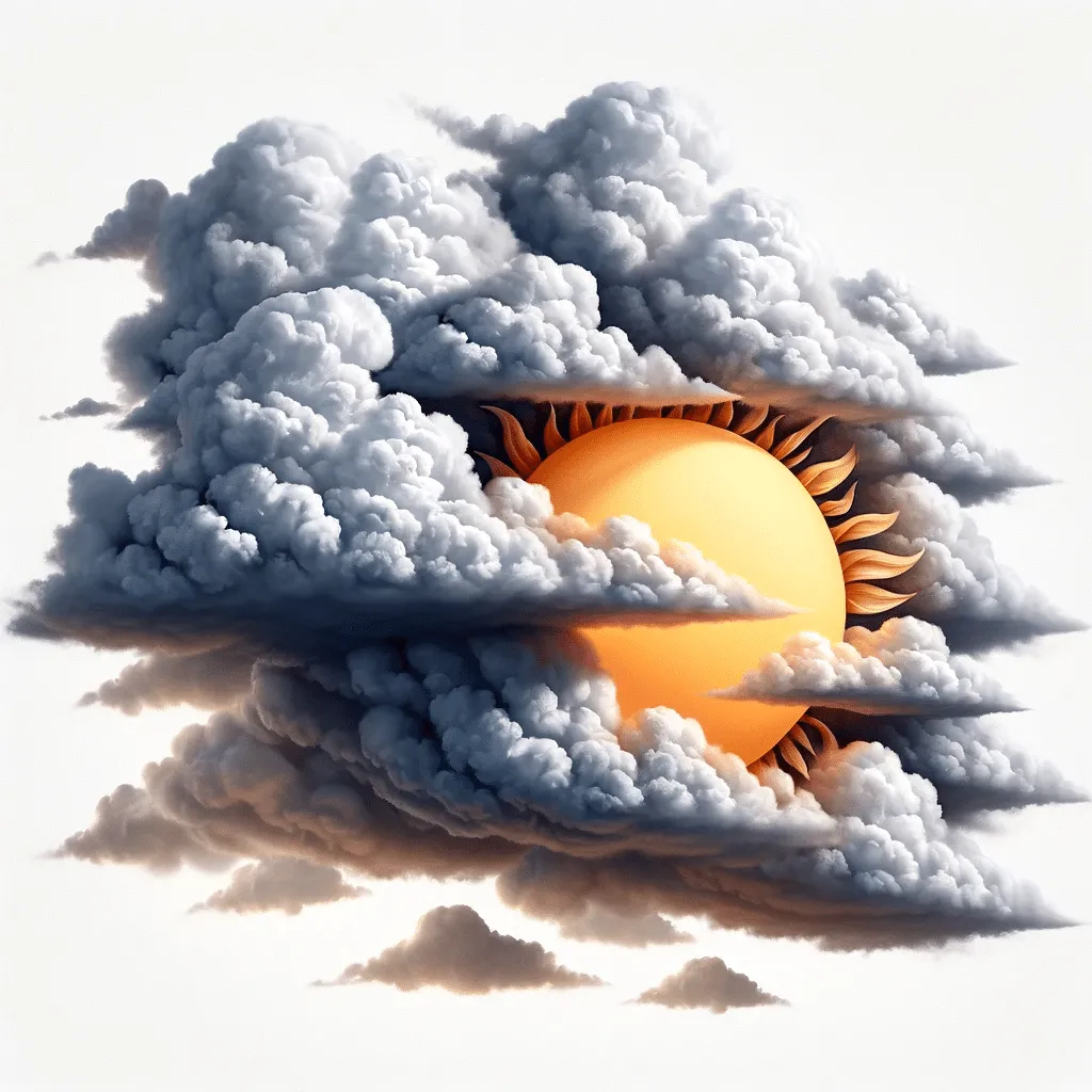 A Photorealistic Illustration Showing Clouds Playfully Hiding The Sun Symbolizing The Suns Hidden Splendor From The Poem Ceremonia Del Sol. The Im