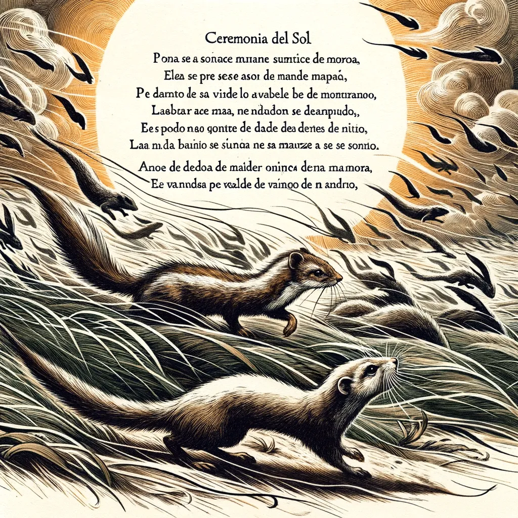A Wild Scene With Winds Stirring The Wildlife Showing A Weasel And A Rabbit Among The Agitated Nature Reflecting The Poems Dynamic Description Of T