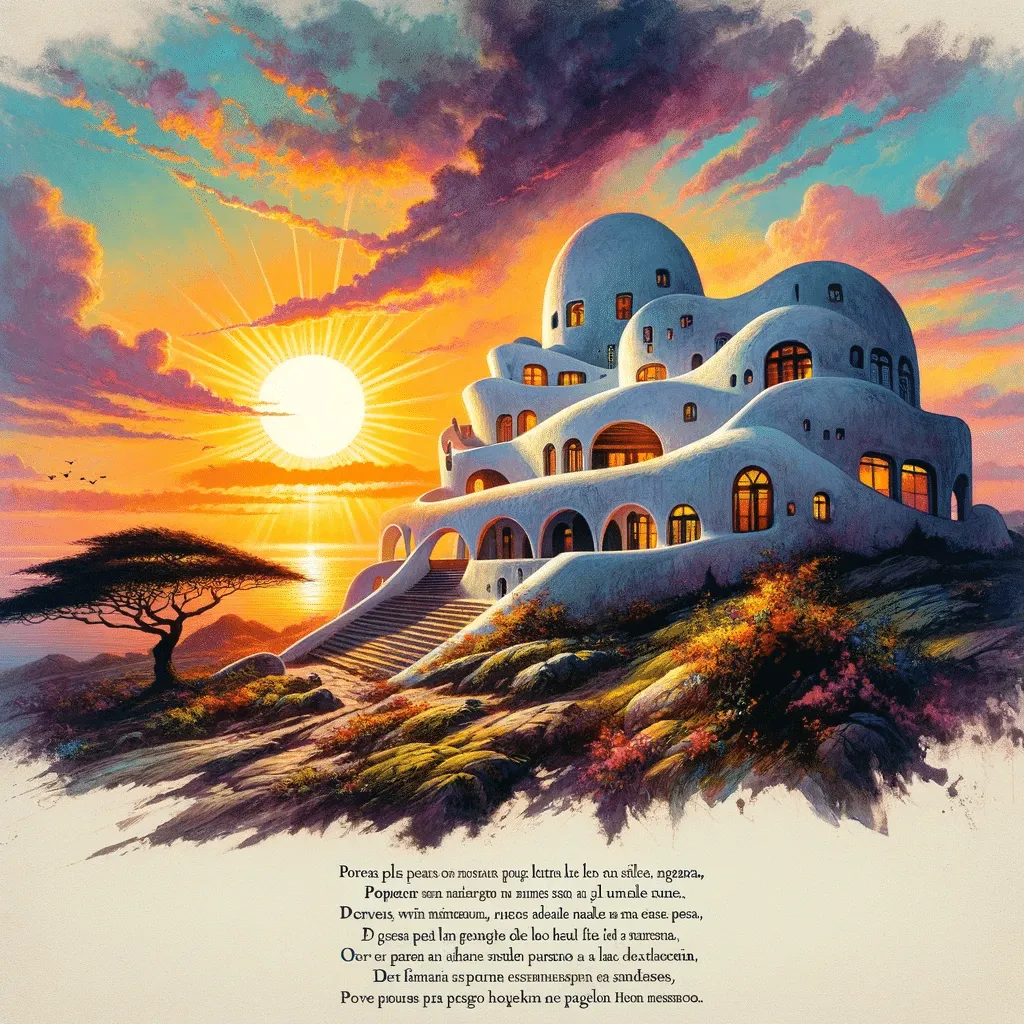 An Illustration Of The Famous Casapueblo In Uruguay A White Irregularly Shaped Building With Its Unique Architecture Resembling A Sculpture. The Sc