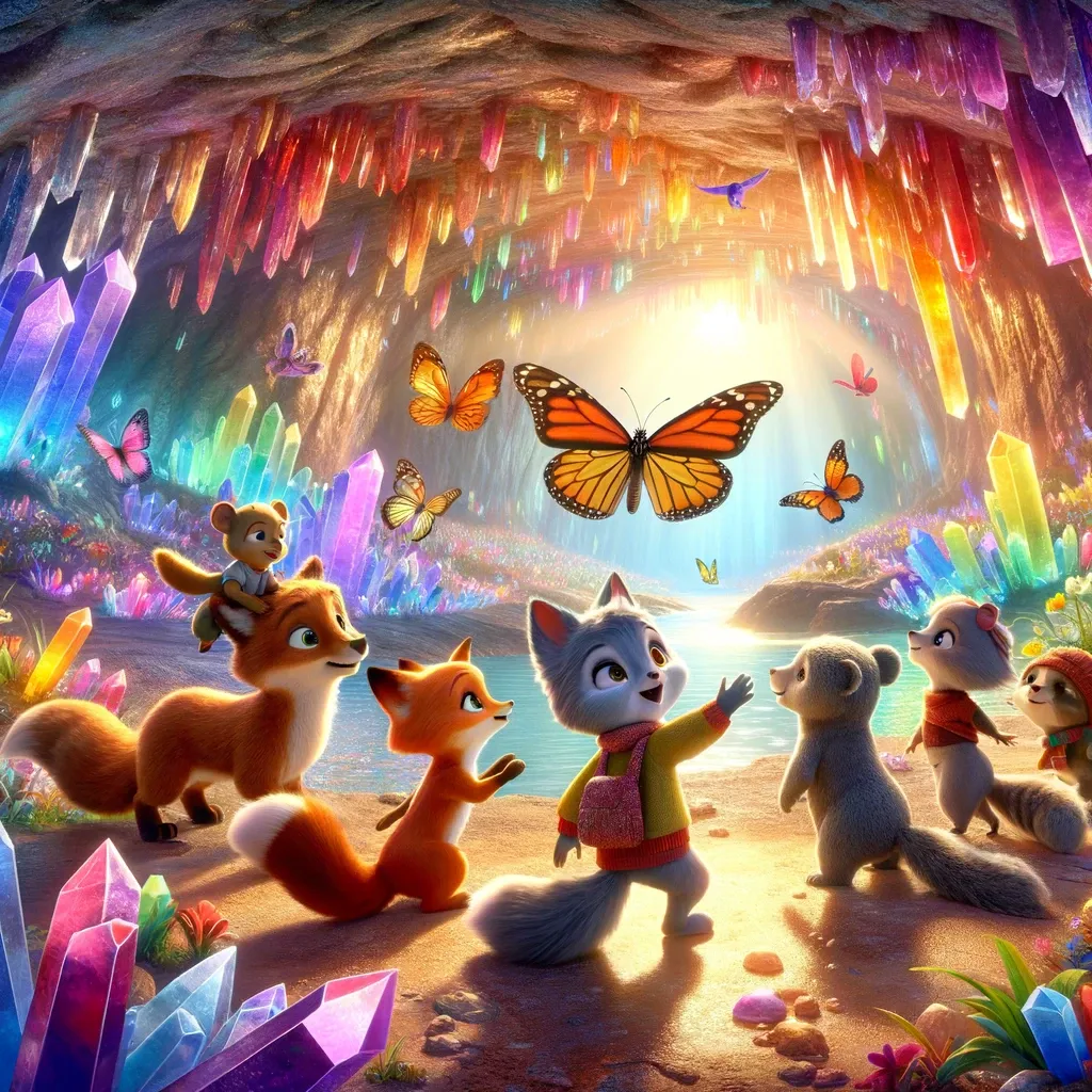 DALL·E 2023 12 01 16.44.17 Leo The Squirrel Robia The Fox Helena The Owl Bruno The Bear Bella The Butterfly Celio The Deer Tobias The Badger Pietro The Parrot Lu